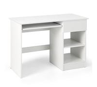 COSTWAY Bureau Blanc pour Ordinateur, Bureau Informatique avec Plateau Clavier Coulissant et Un Grand Tiroir, Étagère Réglable & Amovible, Table de Bureau pour Bureau, Chambre, Studio