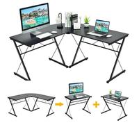 COSTWAY Bureau d’Angle en Forme de L Détachable Table Informatique en Bois 150x150x76CM Industriel pour Travail à Domicile Noir