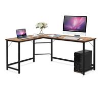 COSTWAY Bureau d’Angle Grand L168 x l125 x H74CM - Jusqu'à 3 Ordinateurs Style industriel, Structure en Métal Marron