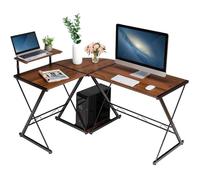 COSTWAY Bureau d'Angle - 147 x 112 x 79 CM - Ajustable à 2 Bureaux Droit Grand Table pour 2 Personnes Marron