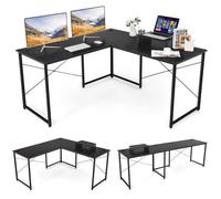 Costway Bureau D'angle - 150 X 150 X 74 Cm - Ajustable À Bureau Droit, Grand Table Pour 2 Personnes Noir Blanc