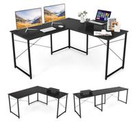 COSTWAY Bureau d'Angle - 150 x 150 x 74 CM - Ajustable à Bureau Droit, Grand Table pour 2 Personnes Noir