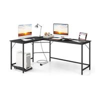 COSTWAY Bureau d'angle 168 x 125 cm, Bureau d'ordinateur en Forme de L avec Support UC, 2 Prises Électriques et Port USB & Type C, Poste de Travail Cadre en Métal (Noir)