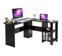 Costway Bureau D'angle En Forme De L - L 130 X P 130 X H 72,5 Cm - Étagères - Panneaux De Particules - Contemporain - Noir Multicolore