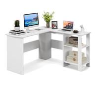 COSTWAY Bureau d'Angle en Forme de L - L 130 x P 130 x H 74 CM - Étagères Rangement à 2 Niveaux - Contemporain - Blanc