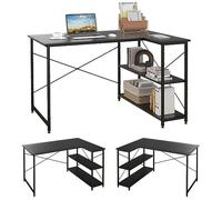 COSTWAY Bureau d'angle en Forme L Réversible, Poste de Travail avec Étagères de Rangement, Assemblage Facile, Peu Encombrant, pour Maison, Bureaux, 120 x 88 x 74,5 cm (Noir)