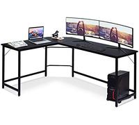 COSTWAY Bureau d'angle en L avec Support PC Central, Poste de Travail Industriel Bureau Informatique Cadre en Fer, Table d'Ordianteaur pour Bureau, Salon, 168 x 125 x 74 cm(Noir)
