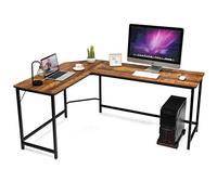 COSTWAY Bureau d'angle en L avec Support PC Central, Poste de Travail Industriel Bureau Informatique Cadre en Fer, Table d'Ordianteaur pour Bureau, Salon, 168 x 125 x 74 cm(Café)