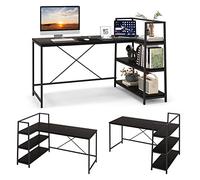 COSTWAY Bureau d'angle Réversible avec Étagère Rangement, Table Ordinateur en Forme L avec Bibliothèque, Assemblage Facile, Poste de Travail pour Maison, Bureaux, 148 x 100 x 90 cm (Noir)