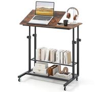 COSTWAY Bureau Debout Mobile, Table Assis-Debout Réglable en Hauteur avec Plateau Inclinable, Support pour Ordinateur Portable à roulettes, Poste de Travail Informatique pour Le Bureau à Domicile