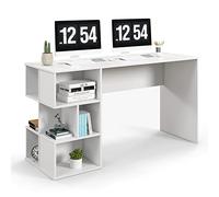 COSTWAY Bureau d'Ordinateur 140 x 50 cm avec Étagères de Rangement Ouverte, Bureau Informatique avec Dispositif Anti-Basculement, Table d'Ordinateur pour Chambre, Studio, Blanc