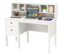 COSTWAY Bureau d'ordinateur 60 x 120 cm, Table de Travail avec Étagères 5 Compartiments et 2 Tiroirs de Rangement, Poste de Travail Informatique en Bois, Blanc