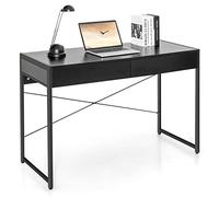 COSTWAY Bureau d'Ordinateur avec 2 Tiroirs et Structure en X, Table Informatique Structure Solide et Durable 112x48x76cm (Noir)