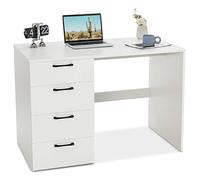 COSTWAY Bureau d'Ordinateur avec 4 Tiroirs, Bureau Informatique Finition Mélaminé Laqué UV pour Chambre Maison Salon, Blanc, 110x60x76cm