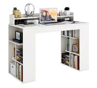 COSTWAY Bureau d'Ordinateur avec Bibliothèque, Bureau Informatique avec 10 Étagères de Rangement Ouvertes et Étagère pour Moniteur, Table d'Ordinateur pour Chambre, Studio, 120 x 54 x 90 cm, Blanc