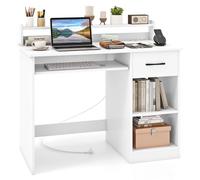 COSTWAY Bureau d'Ordinateur avec Multiprise avec Ports USB et Type-C, Plateau pour Clavier, Tiroir et Étagère Ajustable, Style Moderne pour Bureau à Domicile, Salle d'Étude, 105 x 55 x 89 cm, Blanc