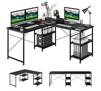 COSTWAY Bureau d'ordinateur en Forme de L, Bureau d'angle Convertible de 151cm 4 Étagères de Rangement Support CPU, 2 Façons d’Assembler, Charge 180 kg pour Bureau à Domicile (Noir)