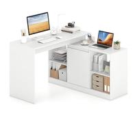 COSTWAY Bureau d'Ordinateur en Forme de L, Bureau d'angle Réversible avec Armoire à 2 Portes et 4 Compartiments, Poste de Travail Moderne pour Bureau, Chambre