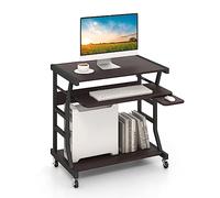 COSTWAY Bureau d'ordinateur Mobile avec Plateau pour Clavier Extensible, Plateau de Souris et étagère inférieure pour Petits espaces, 75 x 50 x 75 cm, Marron foncé