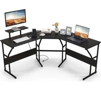 COSTWAY Bureau en forme de L, bureau d'angle réversible avec support d'écran et station de charge, table d'ordinateur gaming, table de bureau noir