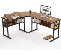 COSTWAY Bureau en L, bureau d'angle en bois avec plateau inclinable, bibliothèque inférieure & support d'unité centrale, table à dessin table d'ordinateur pour la maison bureau, 170 x 150 x 75 cm (Mar