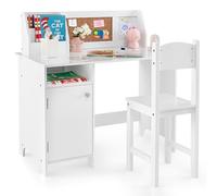 COSTWAY Bureau Enfant avec Chaise & Bibliothèque & Tableau d'Affichage, Table Enfant en Bois avec Espace de Rangement, Hauteur Raisonnable 61 cm, Aspect Moderne pour Enfants de 3+ Ans