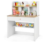 COSTWAY Bureau Enfant en Bois avec 5 Compartiments & Tiroir & Étagère, Table d’Étude avec Hauteur Raisonnable 62 cm & Patins Antidérapants, Table Enfant de 3 Ans+ pour Maison École, Charge 90KG