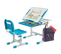 COSTWAY Bureau Enfant, Ensemble Table et Chaise pour Enfant avec Hauteur Réglable, Plateau Inscriptible Inclinable 0-45°, Tiroir Coulissant et Crochet en Métal, pour Garçons et Filles de 4+ Ans, Bleu…