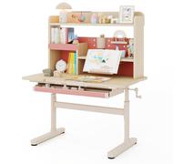 COSTWAY Bureau Enfant Fille Garcon avec Hauteur Réglable, Table Enfant avec Plateau Inclinable, Bibliothèque, Étagères, Tiroir, Support de Livre, Porte-Stylo, Charge 80 kg, pour 3-12 Ans (Rose)