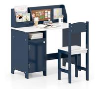 COSTWAY Bureau Enfant Garçon Fille avec Chaise & Bibliothèque & Tableau d'Affichage, Table Enfant en Bois avec Étagère & Armoire de Rangement, Charge 50/90kg pour 3 Ans+ (Bleu)
