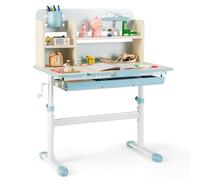 COSTWAY Bureau Enfants avec Réglable en Hauteur (50,5-73 cm) & Plateau Inclinable(0-60°), Table d'Étude avec Étagère & Tiroir & Règle, Charge 100kg pour Enfants de 3-12 Ans (Bleu)