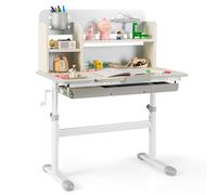 COSTWAY Bureau Enfants avec Réglable en Hauteur (50,5-73 cm) & Plateau Inclinable(0-60°), Table d'Étude avec Étagère & Tiroir & Règle, Charge 100kg pour Enfants de 3-12 Ans (Gris)