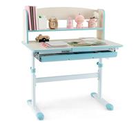 COSTWAY Bureau Enfants avec Réglable en Hauteur (50,5-73 cm) & Plateau Inclinable(0-60°), Table d'Étude avec Étagère & Tiroir & Règle, Charge 100kg pour Enfants de 3-12 Ans (Bleu)