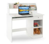 COSTWAY Bureau Enfants en Bois avec Etagères & Niche, Bureau d'Etude Enfants avec Plateau à Clavier, Dispositif Anti-basculement & Patins Antidérapants, Charge 100kg, 90x45x90cm