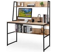 COSTWAY Bureau Industriel avec Bibliothèque de Rangement, 120 x 57 x 140 cm, Naturel