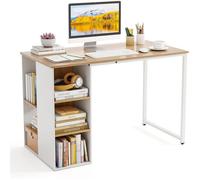 COSTWAY Bureau Informatique avec Bibliothèque, Cadre en Métal, Table d'Ordinateur avec 5 Compartiments , 115 x 59,5 x 75cm, Naturel