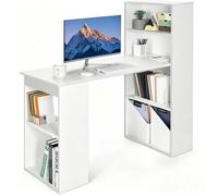 COSTWAY Bureau Informatique avec Rangement et Bibliothèque - Bois - 6 Compartiments - 122x56x122 cm - Blanc - Style Scandinave