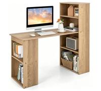 COSTWAY Bureau Informatique avec Rangement et Bibliothèque - Bois - 6 Compartiments - 122x56x122 cm - Naturel - Style Scandinave