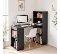 CostwayBureau d'Ordinateur Réversible avec Bibliothèque Poste de Travail Moderne avec Étagères de Rangement à 6 Niveaux Assemblage Facile Noir