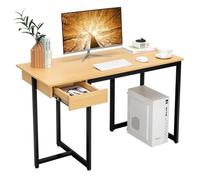 COSTWAY Bureau Informatique avec Tiroir, Cadre en Métal, Repose-pieds Réglables, 120 x 55 x 75 cm, Naturel