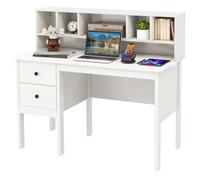COSTWAY Bureau Informatique de 120 cm avec 5 Compartiments et 2 Tiroirs de Rangement, Blanc