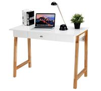 Giantex 2 en 1 Bureau Informatique Table Coiffeuse avec Grand Plan de Travail, Tiroir et Espace de Rangement en Bois 106,5 x 50 x 75,5CM, Blanc + Naturel Blanc G