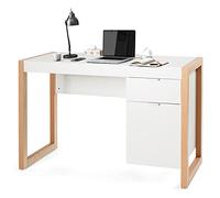 COSTWAY Bureau Informatique Style Moderne, 2 Grands Tiroirs pour Rangements, Coloris Blanc,Table d’Etude pour Chambre de Bureau à Domicile en Bois 112,5 x 50 x 75 cm (L x l x H)
