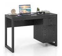 COSTWAY Bureau Informatique Style Moderne, Table de Travail avec 2 Grands Tiroirs de Rangements, Table d'Etude pour Chambre, Bureau à Domicile, Bureau en Bois, 112,5 x 50 x 75 cm (Noir)