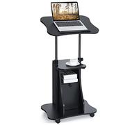 COSTWAY Bureau Mobile Assis-Debout, Table Informatique Hauteur Réglable, Table Inclinable, Armoire de Rangement, Ergonomique, Poste de Travail Informatique pour Maison et Bureau (Noir)