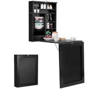 COSTWAY Bureau Mural Rabattable, Table Murale Pliable avec Compartiments Intégrés et Plateau Inscriptible, 87 x 60 x 150 CM, Noir