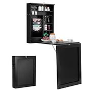 COSTWAY Bureau Mural Rabattable, Table Murale Pliable avec Compartiments Intégrés, Plateau Inscriptible, Étagère Réglable, Gomme et Morceau de Craie, Design Compact, 60 x 15 x 76 cm (Noir)