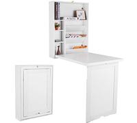 COSTWAY Bureau Mural Rabattable Table Murale Pliable en MDF Meuble de Rangement avec Etagère Intégrée 82 x 16 x 60 CM (Blanc)