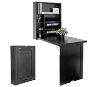 COSTWAY Bureau Mural Rabattable Table Murale Pliable en MDF Meuble de Rangement avec Etagère Intégrée 82 x 16 x 60 CM (Noir)