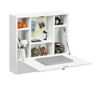 COSTWAY Bureau Mural Rabattable, Table Murale pour Ordinateur Portable, avec Étagères Intégrée, Tiroir, Table avec Plateau Pliable pour Les Petits Espaces (Blanc)